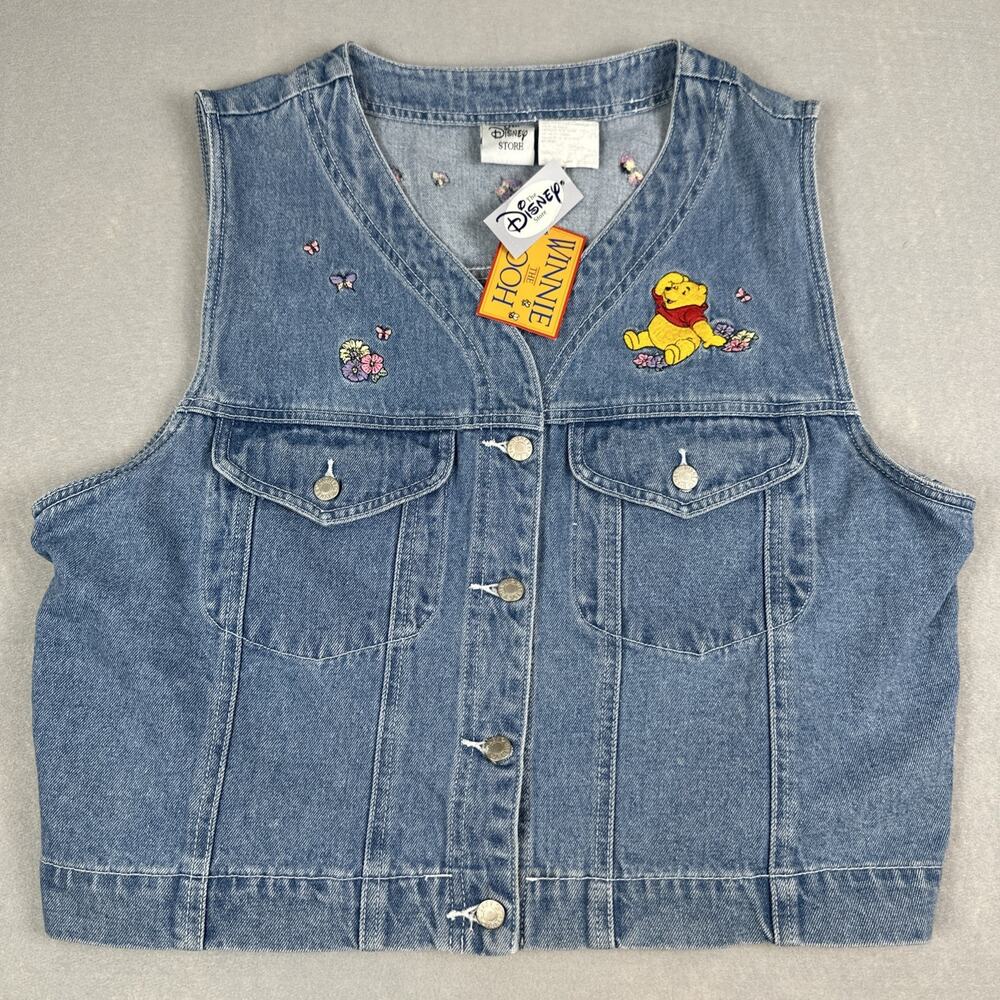 NWT Vintage The Disney Store Winnie The Pooh Denim Vest Size XXL